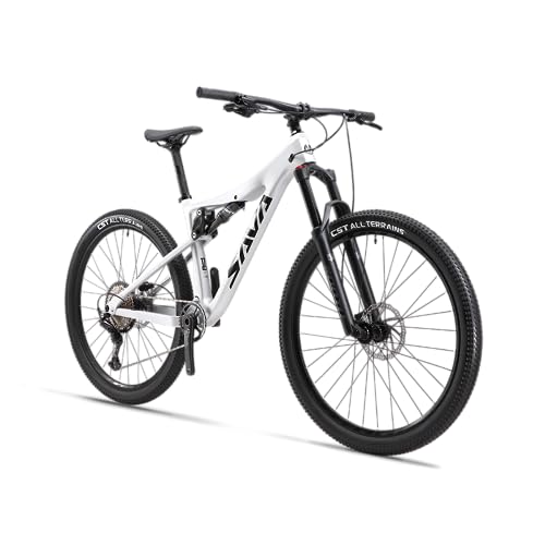 SAVADECK Carbon Fiber Mountain Bike Dual Suspension Bicycle White