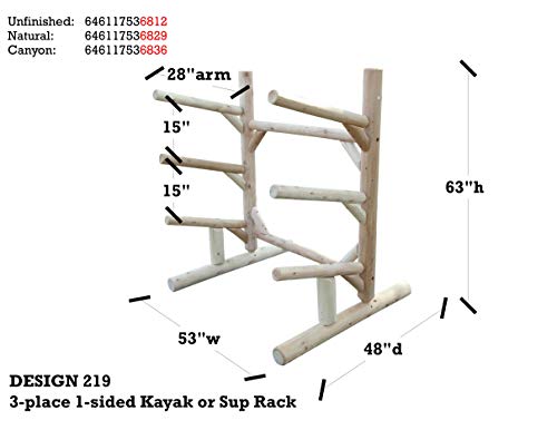 Log Kayak Rack 3-Place 1-Sided Kayak/SUPS Rack Natural - Image 6