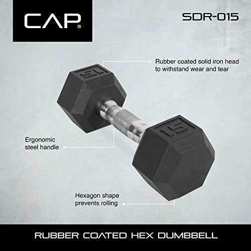 CAP Barbell Rubber Coated Dumbbell Set with Storage Rack (150-Pound) Black - Image 5