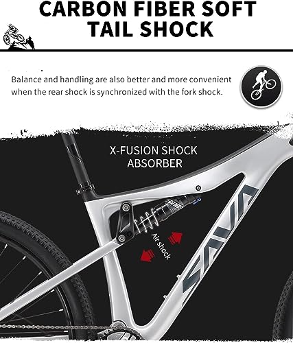 SAVADECK Carbon Fiber Mountain Bike Dual Suspension Bicycle White - Image 4