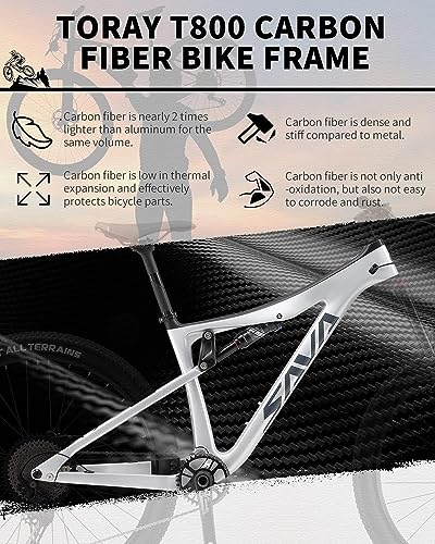 SAVADECK Carbon Fiber Mountain Bike Dual Suspension Bicycle White - Image 2