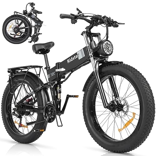 Bopzin Folding Electric Bike for Adults 26''-2000W 48V 20AH-Foldable Black