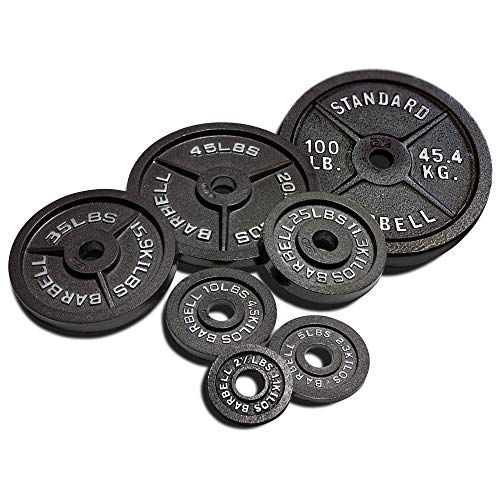 CAP Barbell 300 LB Cast Iron Olympic Weight Set with 7’ Olympic Bar Black Plate with 7 ft Silver Bar - Image 2