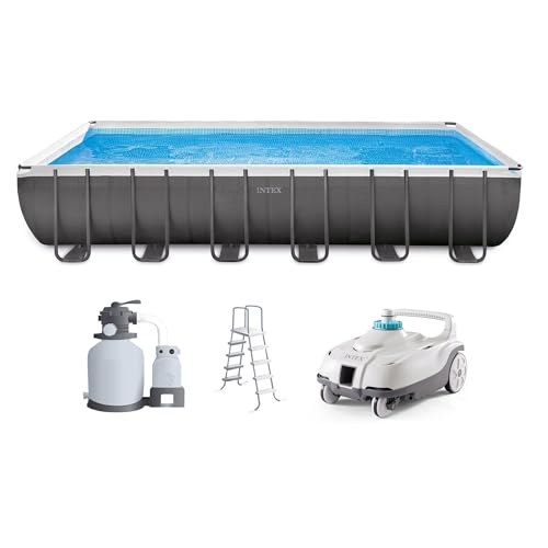 Intex ZX100 Auto Pressure Side Pool Cleaner and Rectangular Ultra XTR Frame Swimming Pool White