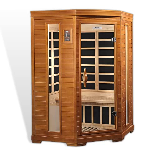 DYNAMIC SAUNAS Hemming 2 Person Infrared Corner Sauna Dark Honey Stain