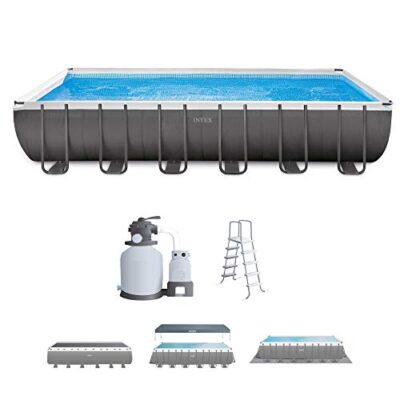 Intex Ultra Frame Rectangular Pool Set with Sand Filter Pump, Ladder, Ground Cloth & Pool Cover