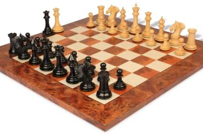 The Chess Store Copenhagen Staunton Chess Set Ebony & Boxwood with Elm Burl & Erable Board 4.5" King