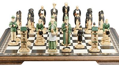 Studio Anne Carlton Sherlock Holmes Chess Set Handmade Hand Painted 5 Inches Burgundy Cream