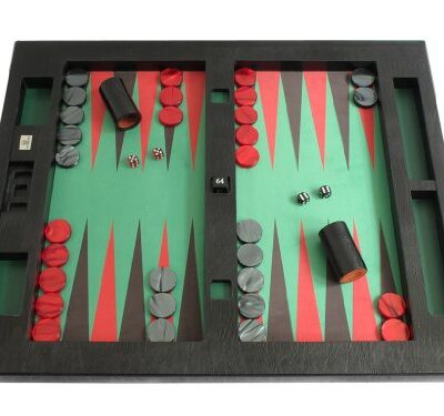 Zaza & Sacci Leather/Microfiber Table Top Backgammon Set 26" Extra Large Black