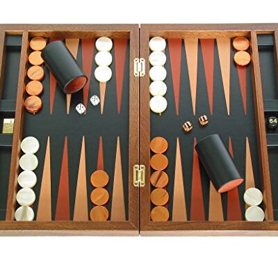 Zaza & Sacci Wood Backgammon Board Game Set Medium Brown/Black 16 Inch