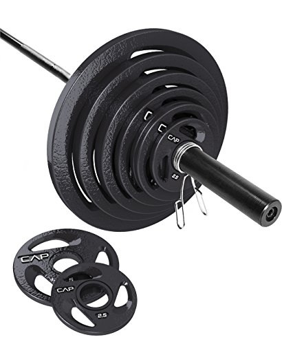 CAP Barbell 300 lb Olympic Grip Plate Set with 7 ft Bar - Gray