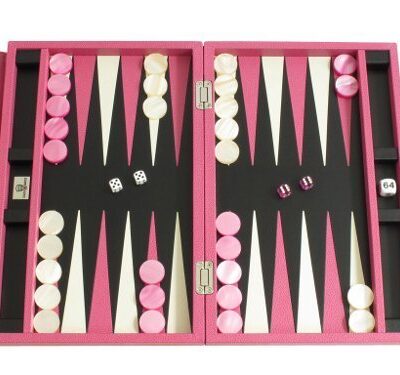 Zaza & Sacci Travel Backgammon Set 15" Leather Case Pink