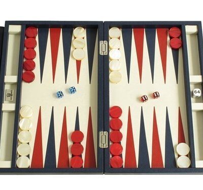 Zaza & Sacci Luxury Leather Backgammon Set 15" Travel Attache Case Blue