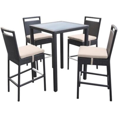 Armen Living Tropez Patio Wicker Bar Set Black