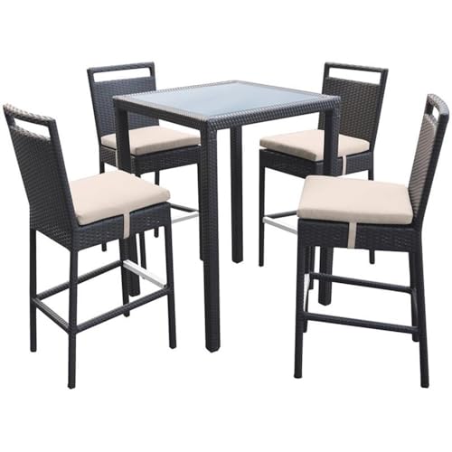 Armen Living Tropez Patio Wicker Bar Set Black
