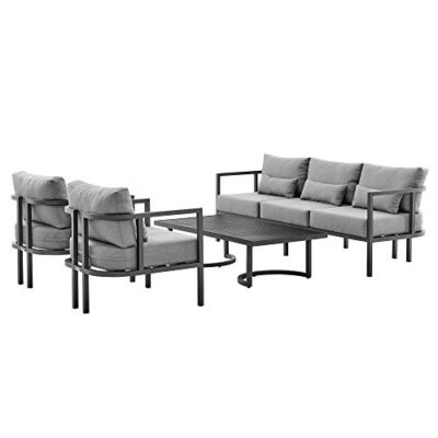 Armen Living Venice 4-Piece Modern Outdoor Patio Conversation Set Dark Gray