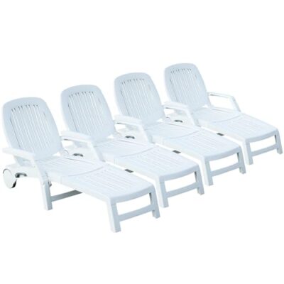 YITAHOME Outdoor Folding Chaise Lounge Chair 6-Position Adjustable Backrest White