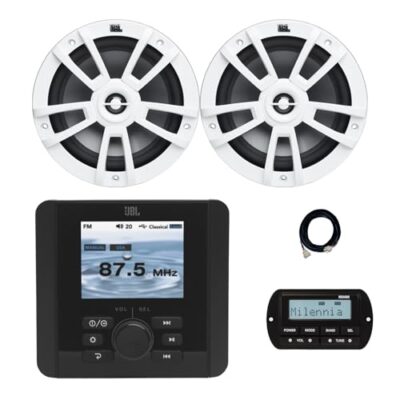 Enrock Marine JBL JAM5000N Marine USB Bluetooth AM/FM Radio Receiver with Remote & 2x 8" Speakers White