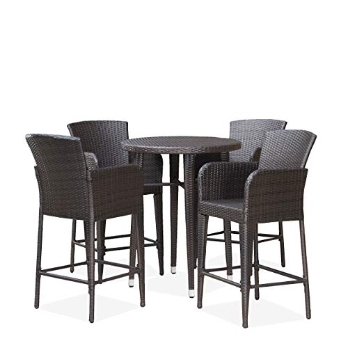 Great Deal Furniture Callum Outdoor Wicker 5-Pc Bar Table Set Multibrown