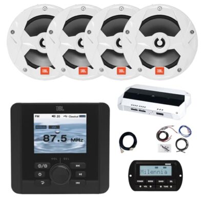 Enrock Marine JBL JAM5000N Marine Bluetooth AM/FM/WeatherBand Radio Receiver with 4x 8" Speakers White