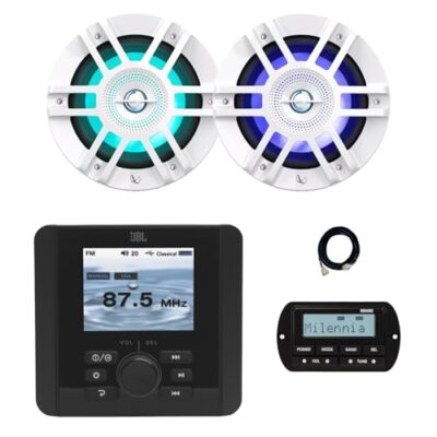 Enrock Marine JBL JAM5000N Marine Radio Receiver with Remote & 2x 6.5" LED Speakers White LED