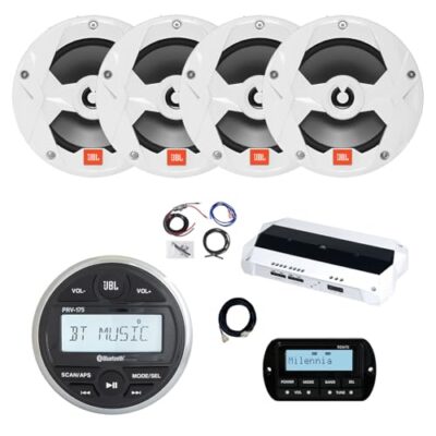Enrock Marine JBL PRV-175 Marine Stereo Receiver with 4x 8" Speakers and Install Kit White