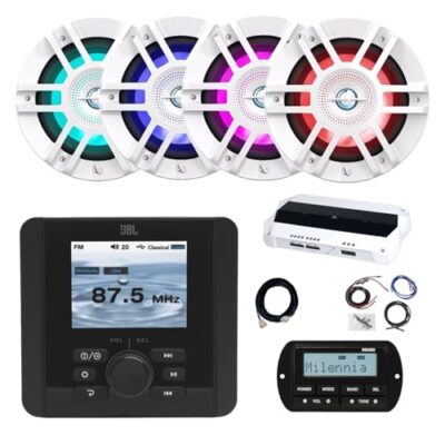 Enrock Marine JBL JAM5000N Marine USB Bluetooth Radio Receiver with 4x 6.5" 300W Speakers White LED