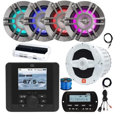 Enrock Marine JBL JAM5000N Marine Bluetooth Receiver with 10" Subwoofer & 4x 6.5" LED Speakers Titanium LED