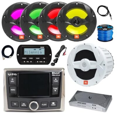Enrock Marine Infinity PRV-315.2 Bluetooth Marine Radio Receiver with 10" Subwoofer & 4x 6.5" LED Speakers Black LED