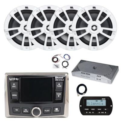 Enrock Marine Infinity PRV-315.2 Bluetooth AM/FM WeatherBand Radio Receiver with 4x 8" Speakers White