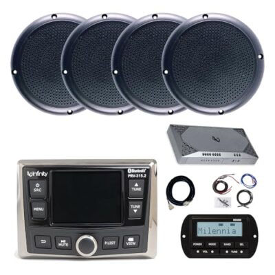 Enrock Marine Infinity PRV-315.2 Bluetooth AM/FM Radio Receiver Kit with 4x 5.25" Speakers Black