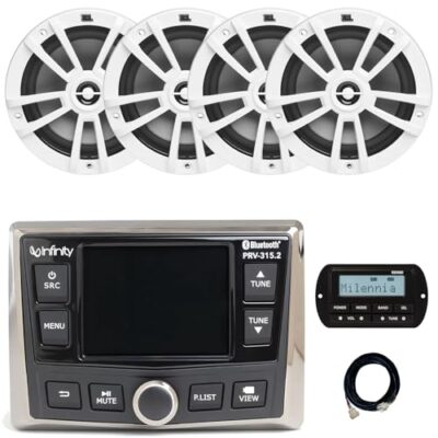 Enrock Marine Infinity PRV-315.2 Marine Radio Receiver & 4x 6.5" White Speakers
