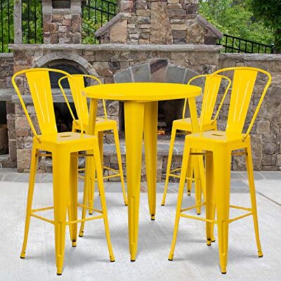 Flash Furniture Callum 30" Round Yellow Metal Indoor-Outdoor Bar Table Set with 4 Cafe Stools