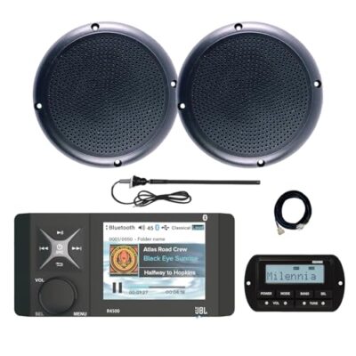 Enrock Marine JBL Wake Series R4500 Marine USB Bluetooth Radio Receiver with Speakers and Remote Black