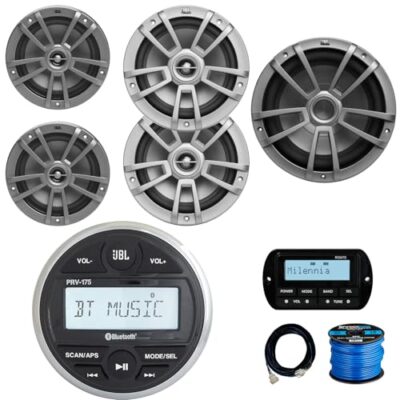 Enrock Marine JBL PRV-175 Marine Stereo Receiver with 2x 6.5" Speakers, 2x 8" Speakers & 10" Subwoofer White