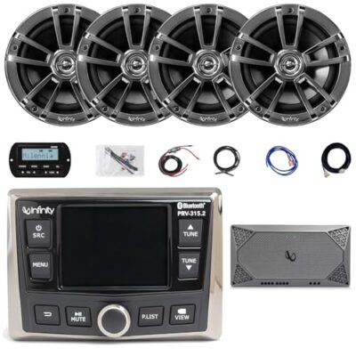 Enrock Marine Infinity PRV-315.2 Marine Radio Receiver with Wired Remote & 4x 6.5" Speakers Chrome