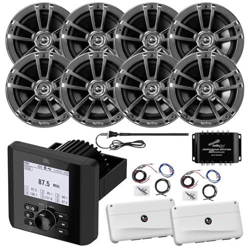 Enrock Marine Bluetooth AM/FM Digital Media Receiver with 6.5" Chrome Speakers and Amplifiers Black