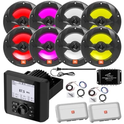 Enrock Marine Bluetooth AM/FM Radio with 8x 6.5" Speakers and Amplifier Kit Black