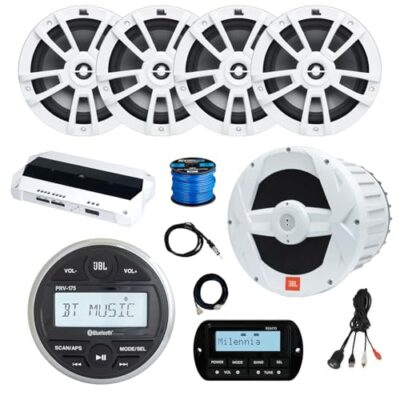 Enrock Marine JBL PRV-175 Marine Stereo Receiver with 4x 8" Speakers, Subwoofer, Amplifier, Remote, White