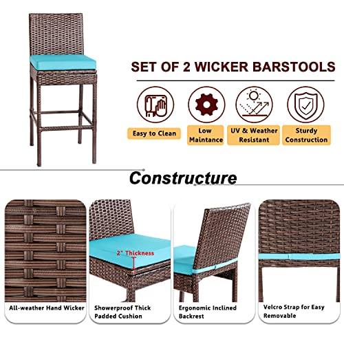 Patio Novagarden 6-Piece Outdoor Bar Set Wicker High Top Tables and Chairs Brown Blue - Image 5
