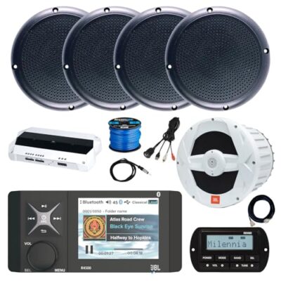 Enrock Marine JBL R4500 Marine Bluetooth Radio Receiver with 4-Channel Amplifier and Speakers White
