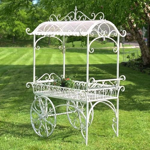 Zaer Ltd. Large Metal Commercial Flower Cart Display with Roof Antique White