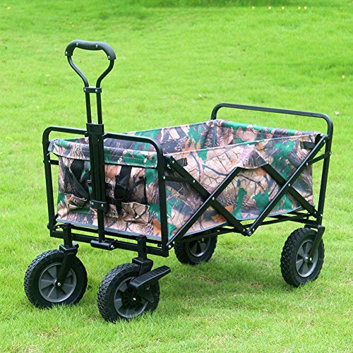 5sssallefaa Pull Along Folding Wagon Aluminium 80kg Portable Garden Cart with 4 Wheels Steel Brakes Forest Camouflage