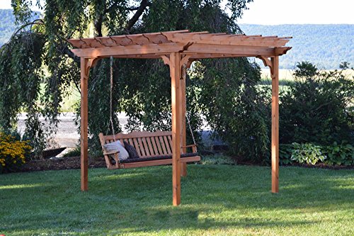 A&L Furniture Co. 8' x 8' Amish-Made Cedar Pergola with 6' Royal English Porch Swing Unfinished