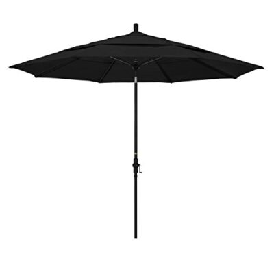 California Umbrella 11' Round Market Umbrella with Crank Lift and Collar Tilt, Black Pole, Black