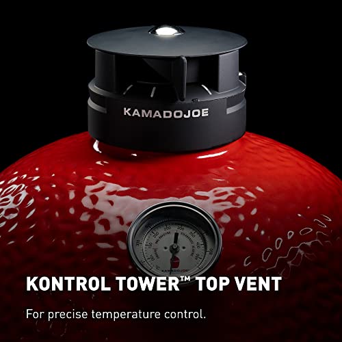 Kamado Joe Big Joe Series III 24-Inch Ceramic Charcoal Grill and Smoker with Premium Cart and SloRoller Insert Blaze Red - Image 5