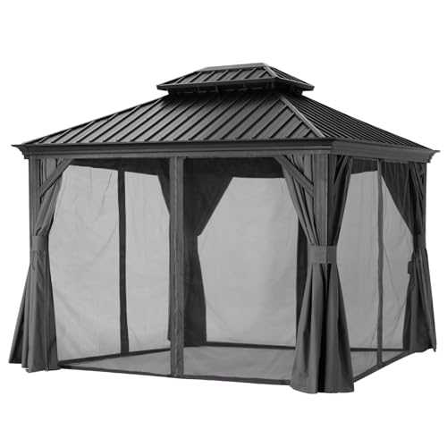 ABCCANOPY Hardtop Gazebo 10x12 Outdoor Metal Pavilion with Netting and Curtain Dark Gray - Image 6