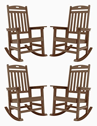 YEFU Outdoor Rocking Chair Set of 4 Heavy Duty Poly Lumber Teak