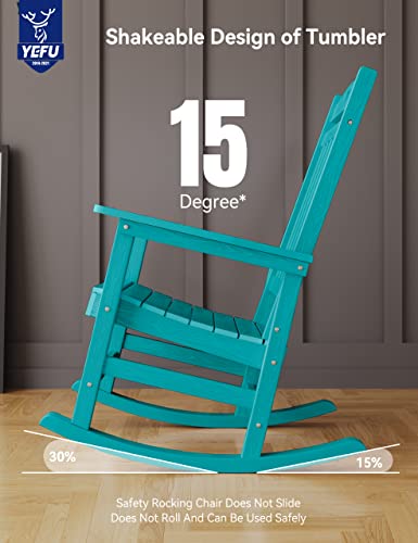 YEFU Outdoor Rocking Chair Set of 4 Poly Lumber High Back Aruba Blue - Image 3