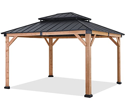 ABCCANOPY Wood Gazebo 11x13 Black - Outdoor Patio Wooden Gazebo with Hardtop Metal Double Roof - Image 3